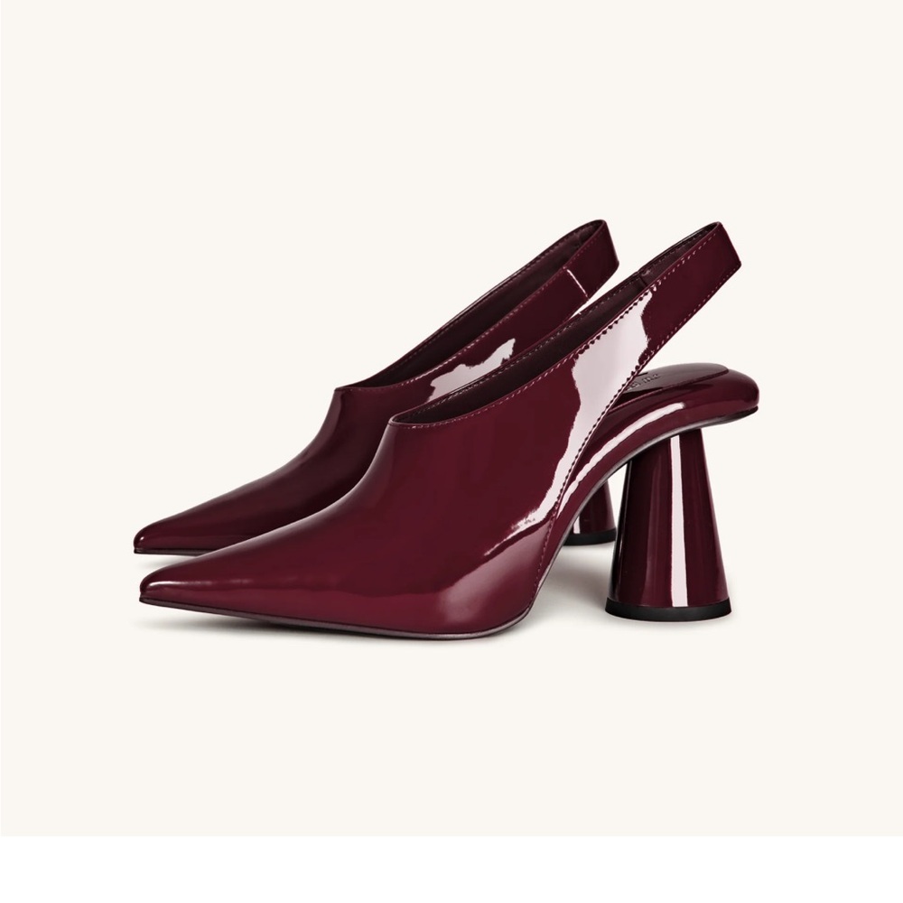 JW PEI Burgundy Patent Slingback Pointed Pumps